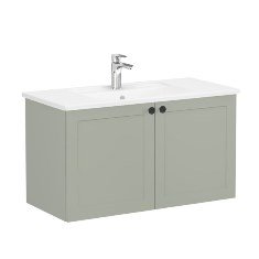 Vitra Root Classic 68735 Lavabo Dolabı, Kapaklı, 100 Cm, Mat Retro Yeşil, Köşeli Lavabolu